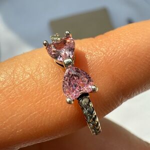 Pandora Sterling Silver Ring with Pink heart bow Stones